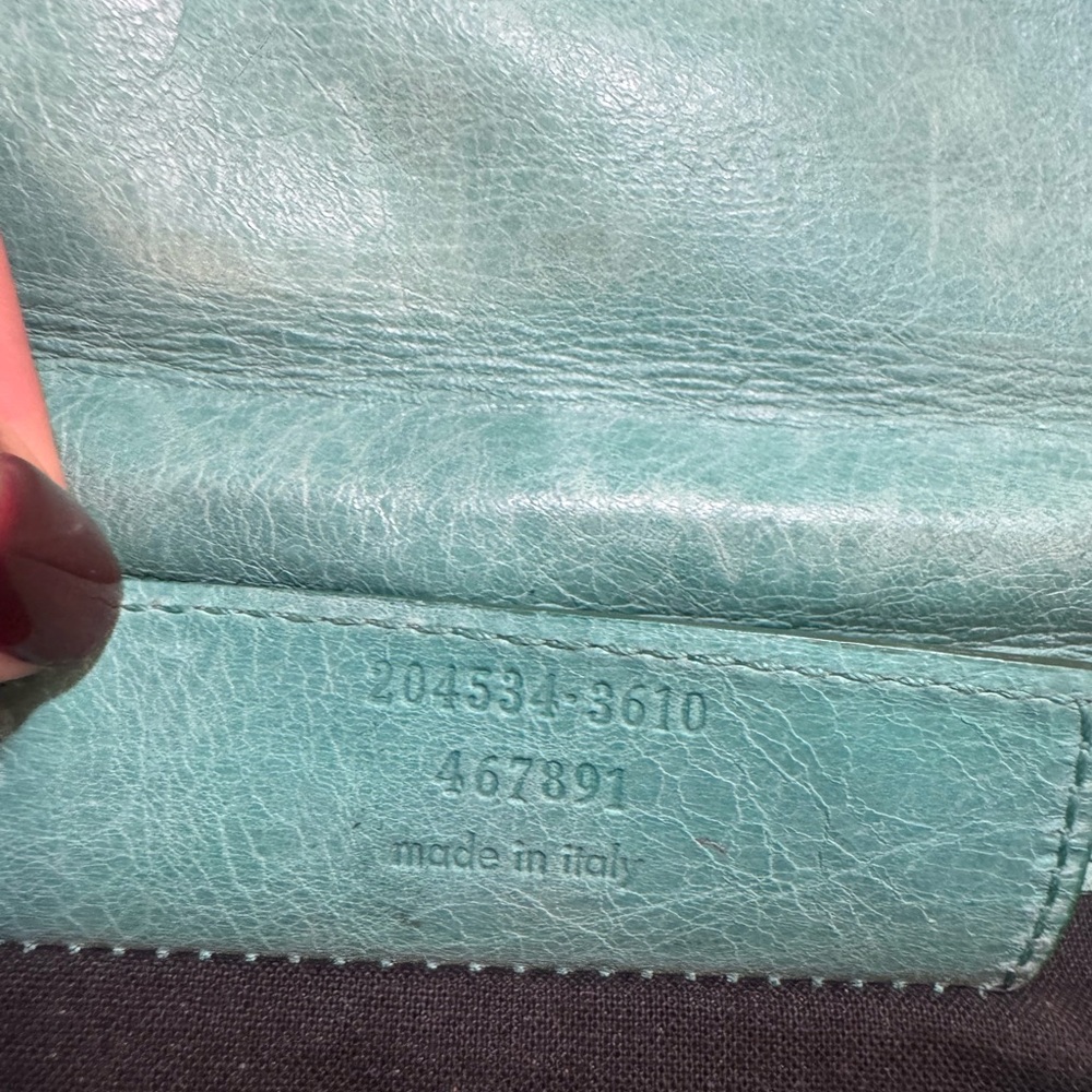 Authentic Balenciaga Giant Stud Envelope Clutch Bag in Aqua Blue Leather - Picture 12 of 14
